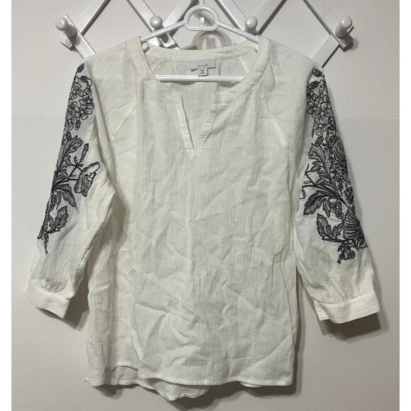 J.Jill Pure Jill Women's XS Petite Embroidered Sleeve Cotton Top Blouse White - Picture 1 of 8